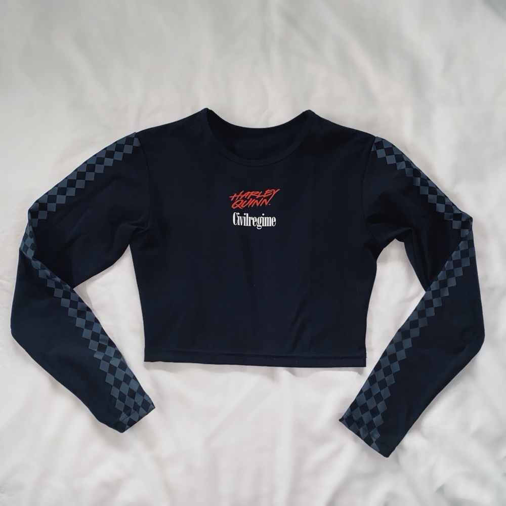 Civil Regime Black Harley Quinn Long Sleeve Crop Top